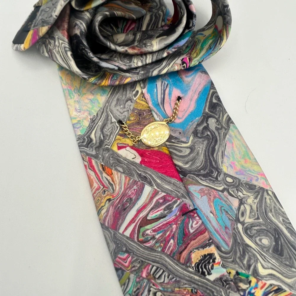 Portofino Collection Mens Silk Tie Marbled Abstract Multicolor Handmade USA